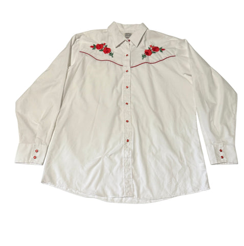 Vintage White Roses Western Shirt (M-L)