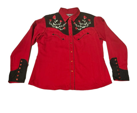 Red & Black Womens Western Shirt - Roses (XL)