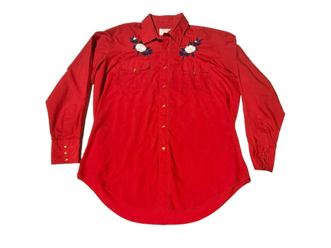 Vintage ‘Silver Spur’ Western Shirt - Red with Flowers (L-XL)