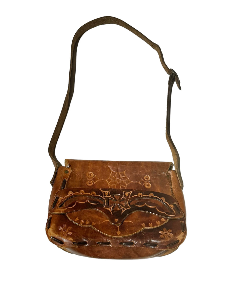 Vintage Western Tooled Leather Bag Cross