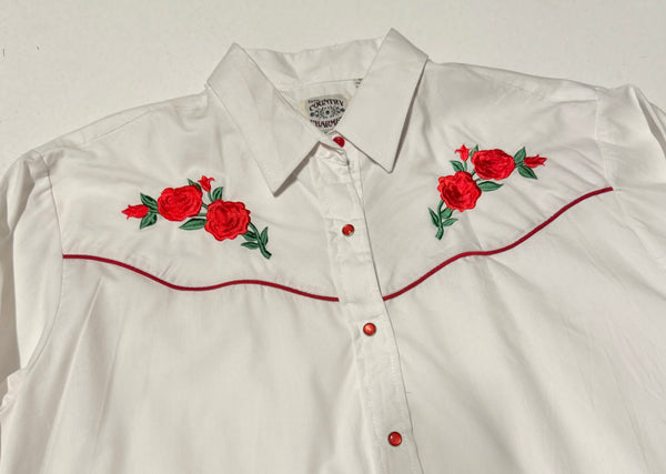 Vintage White Roses Western Shirt (M-L)