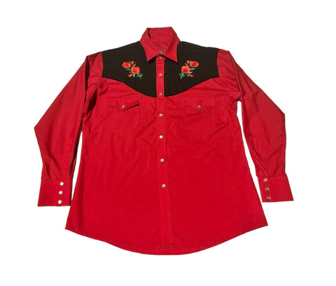 Vintage ‘Ranch House’ Western Shirt - Red and Black with Roses (L)