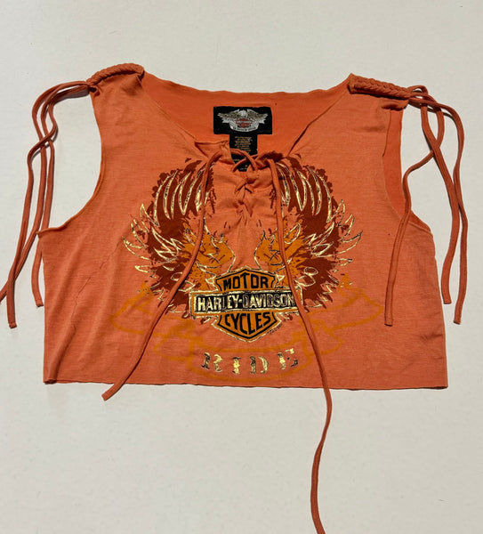 Vintage Harley Davidson Orange Tassel Crop Tank Top (M)