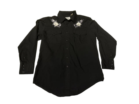 Vintage ‘Silver Spur’ Western Shirt - Black with White Flowers (L)
