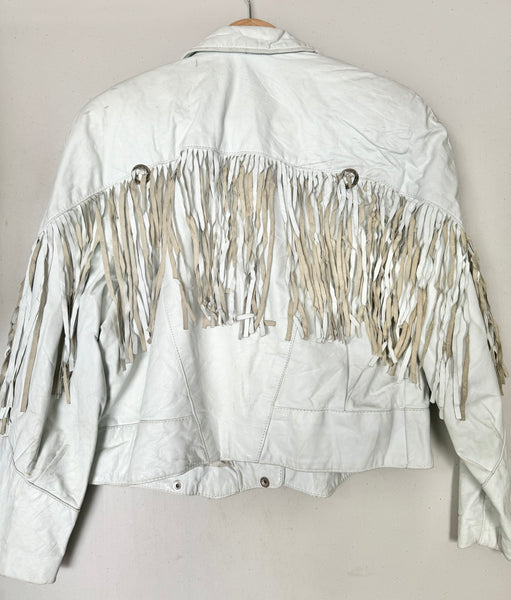 Vintage White Leather Fringe Jacket (M)