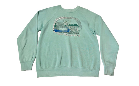 Vintage New Hampshire Deer - Aqua 80s Sweatshirt (L)