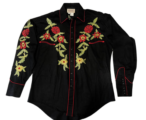 Rockmount Ranch Wear Western Shirt - Black Vintage Floral Embroidery