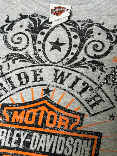 Vintage Harley Davidson Long Sleeve Top - Grey with Logo   (L)