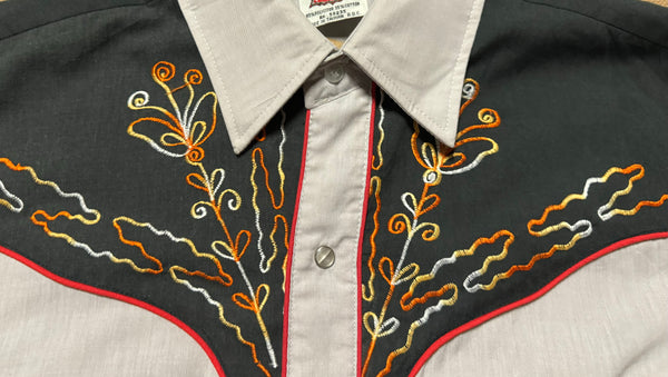 Vintage ‘Jean Rive’ Two Tone Grey with Embroidery - Western Shirt (M)