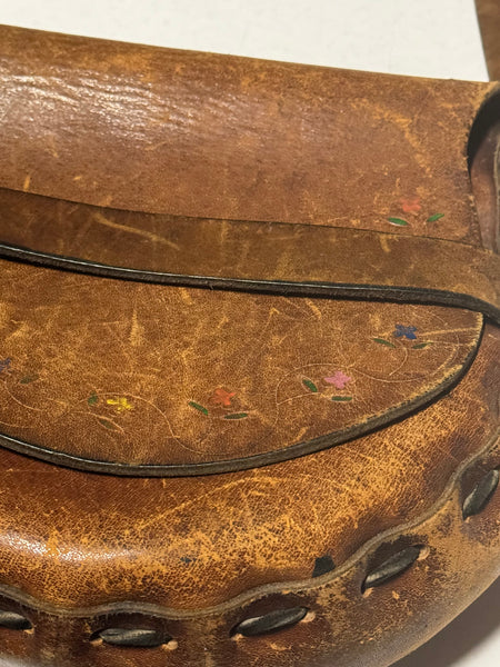 Vintage Western Tooled Leather Bag - Tiny Flowers