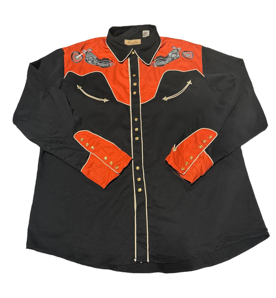 Scully Western Shirt - Motorcycle - Orange and Black  (XL)