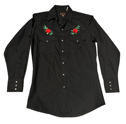 Vintage ‘Plains’ Western Shirt - Black with Roses (S)
