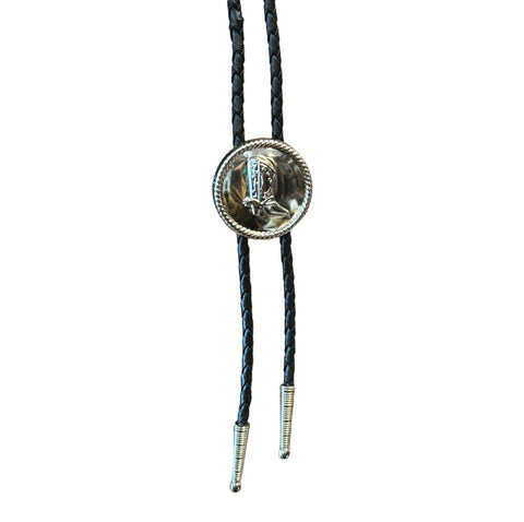 Bolo Tie -  Cowboy Boot Round,  Silver , Made in USA