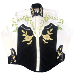 Rockmount Ranch Wear Western Shirt - Men's Floral 2-Tone White & Black Embroidered