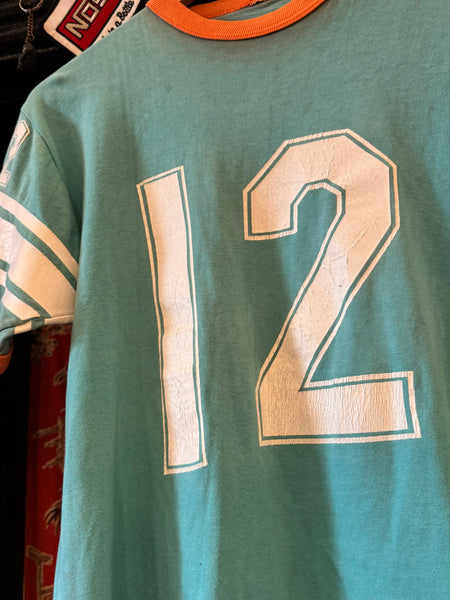 Vintage Aqua Blue ‘12’ Baseball Ringer T-shirt (S/M)