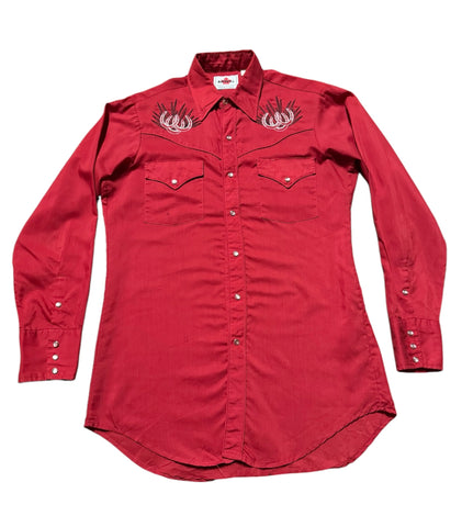 Vintage ‘Mw6’ Red with Horseshoe - Western Shirt (L)