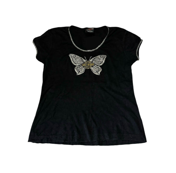 Vintage Harley Davidson Baby Tee- Sparkle Butterly  (M)