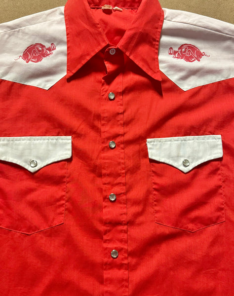 Vintage Red & White with Hogs - Western Shirt (L)