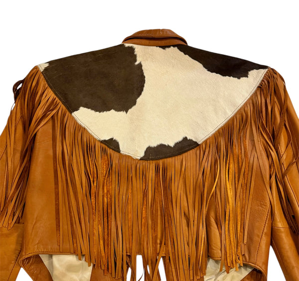 Vintage 80s Cowhide Leather Fringe Jacket (S/M)