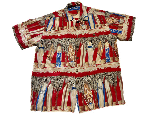 Vintage ‘Hang Ten’ Red Surfboard Hawaiian Shirt (L-XL)