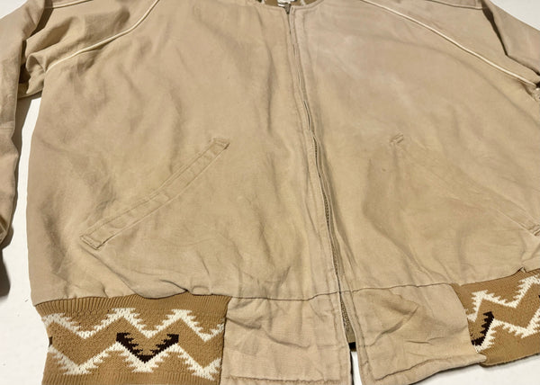 Vintage Beige Cotton Bomber Jacket - Aztec Cuffs (XL)