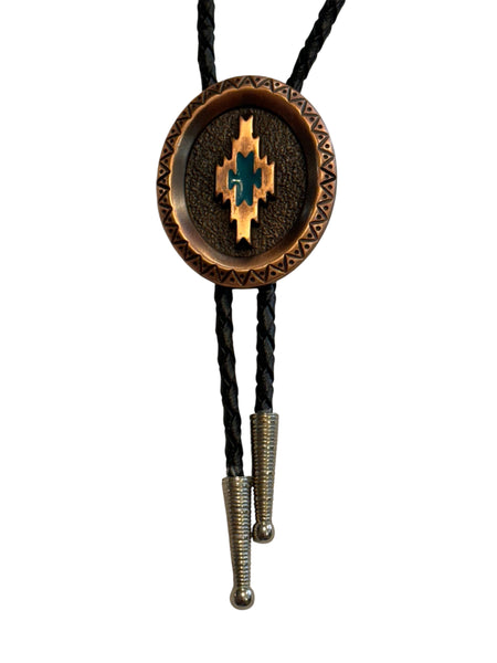 Bolo Tie -Bronze Aztec Round