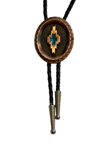 Bolo Tie -Bronze Aztec Round
