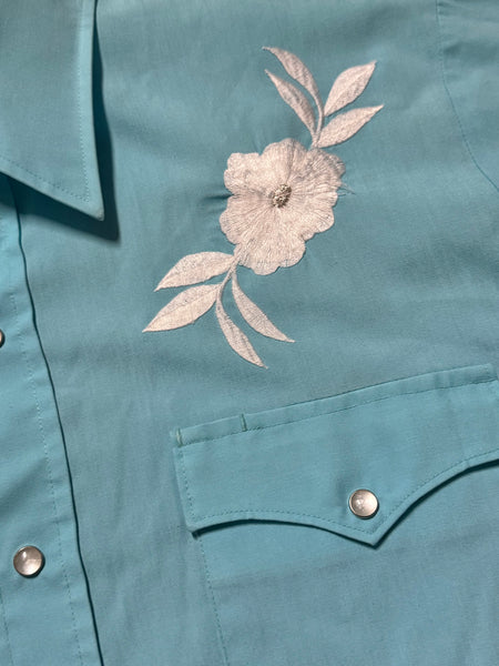 Vintage ‘Chute’ Blue with Flowers Western Shirt (L)