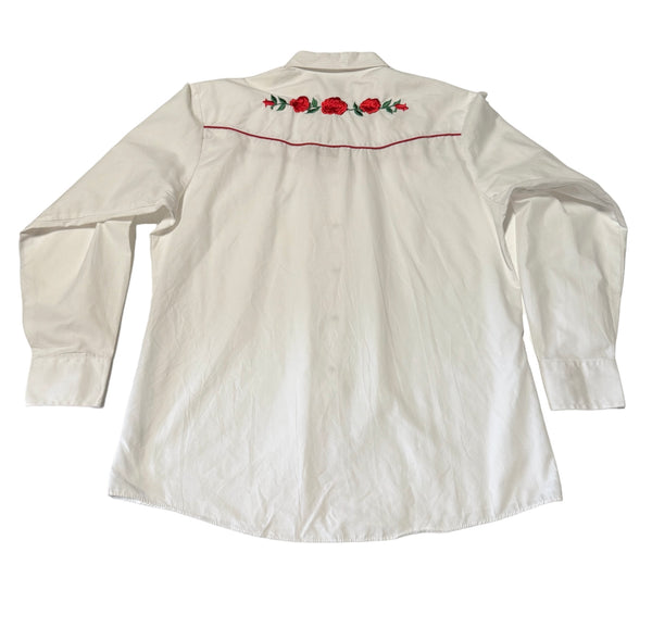 Vintage White Roses Western Shirt (M-L)