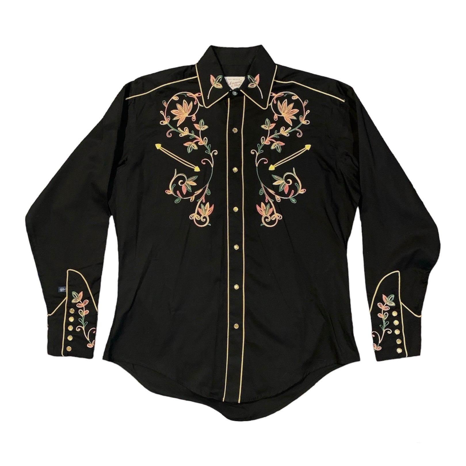 Rockmount Ranch Wear Western Shirt -  Black Vintage Variegated Floral Embroidery