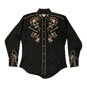 Rockmount Ranch Wear Western Shirt -  Black Vintage Variegated Floral Embroidery