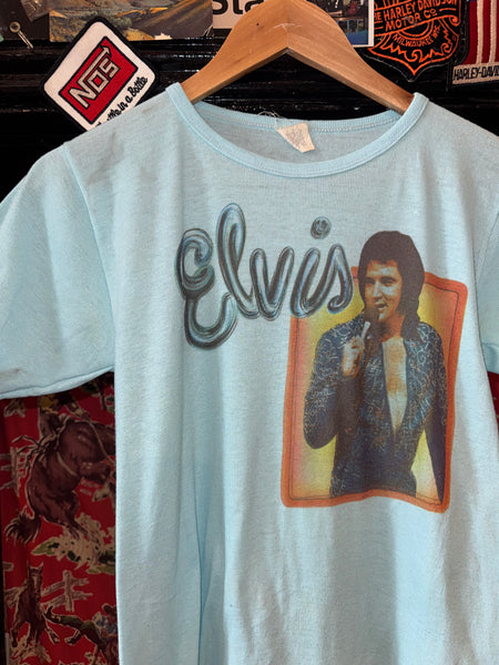 Vintage Blue Airbrush Print Elvis T-shirt (S)