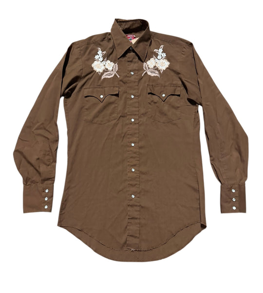 Vintage ‘Chute’ Brown with Flowers Western Shirt (XS/S)