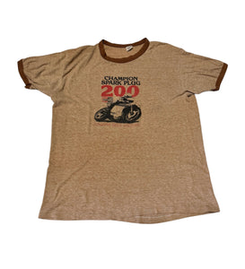 Vintage Champion Spark Plug Raceway Brown Ringer T-shirt (L)