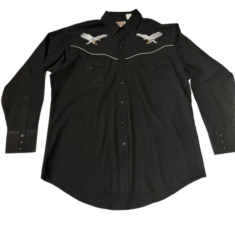 Vintage ‘Ely Cattleman’ Western Shirt - Black with Eagles (L)