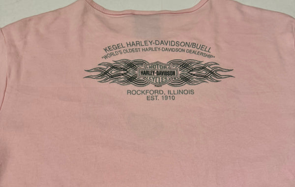 Vintage Harley Davidson Baby Tee- Baby Pink & Silver  (XL)