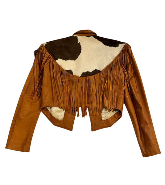 Vintage 80s Cowhide Leather Fringe Jacket (S/M)