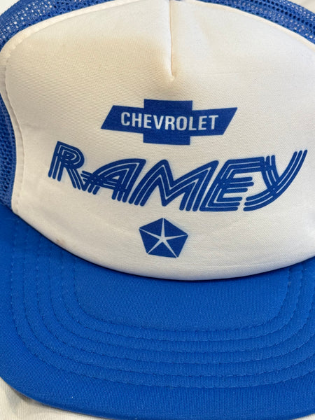 Vintage Chevy Ramey White Blue Trucker Hat