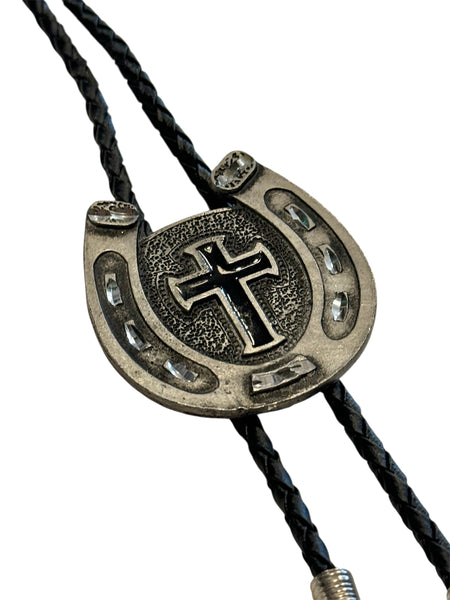 Bolo Tie -Cross in Horseshoe