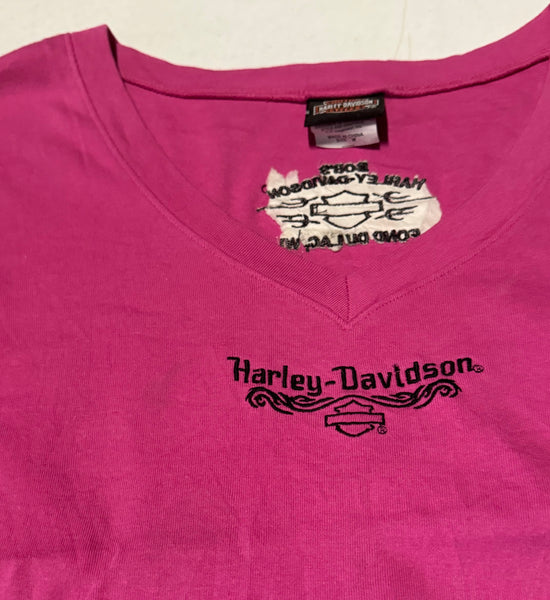 Vintage Harley Davidson Baby Tee- Hot Pink  (M)