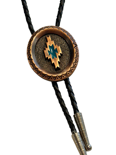 Bolo Tie -Bronze Aztec Round