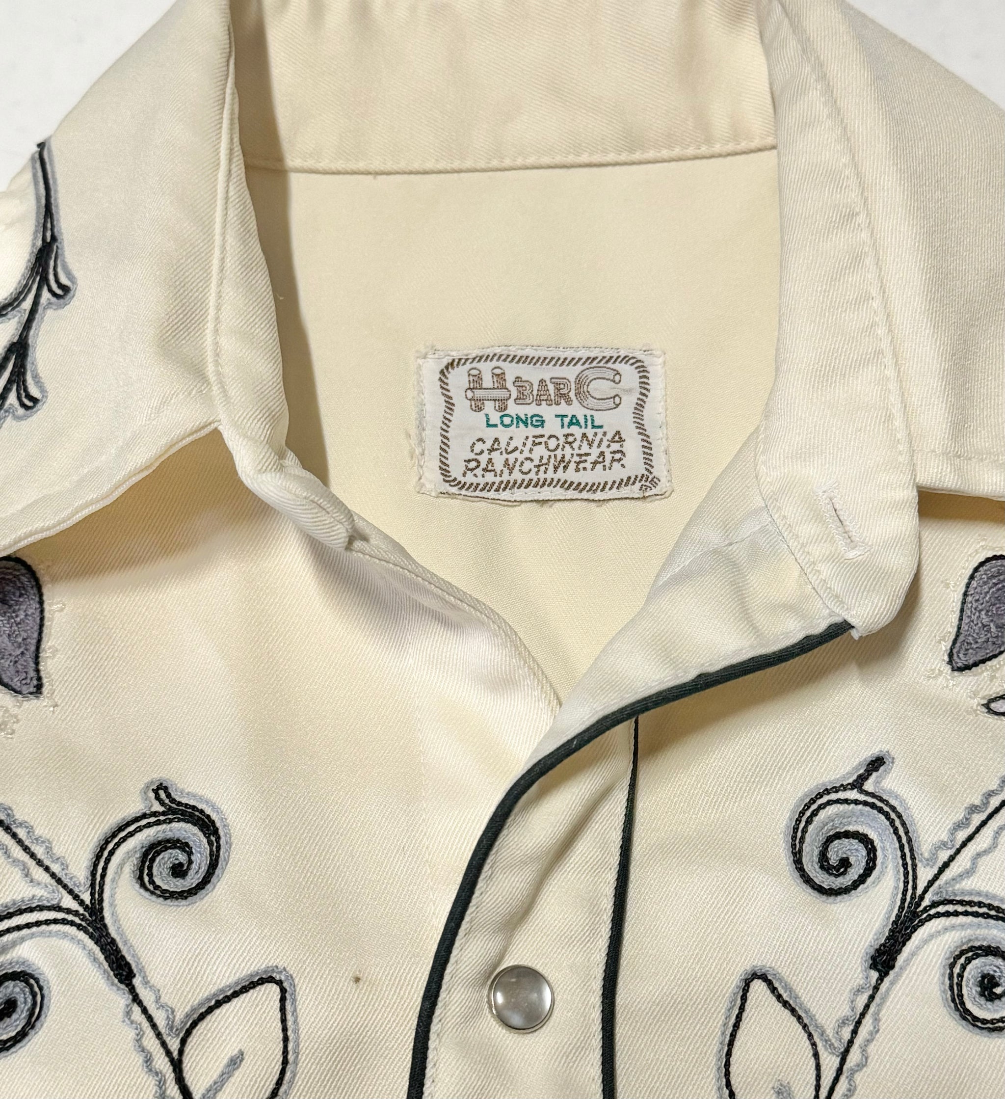 Vintage 70s H Bar C California Ranchwear - Cream and Grey Floral