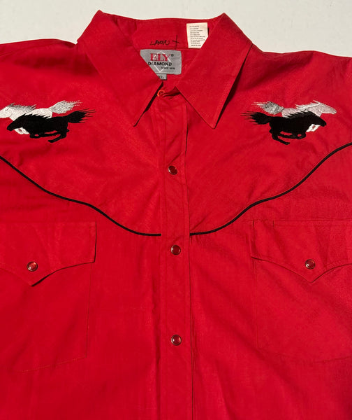 Vintage ‘Ely Diamond’ Western Shirt - Red with Horses (XL)
