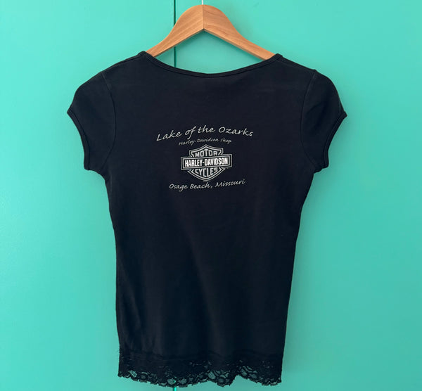 Vintage Harley Davidson Rhinestone Baby Tee - (XS)