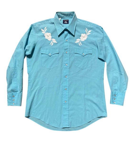 Vintage ‘Chute’ Blue with Flowers Western Shirt (L)