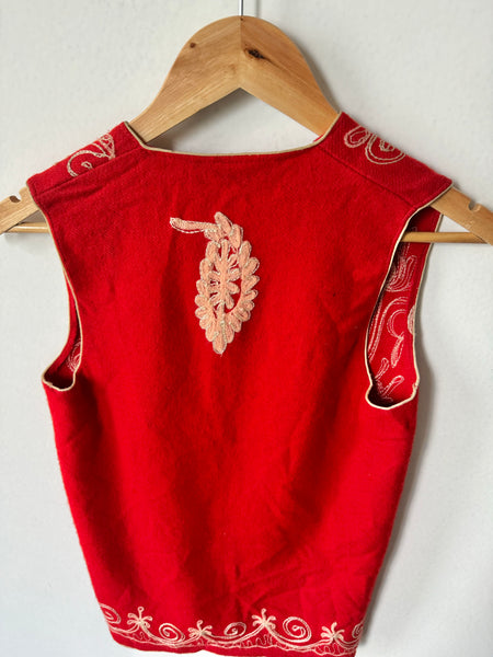 Vintage Mexican Embroidered Wool Vest (XS-S)
