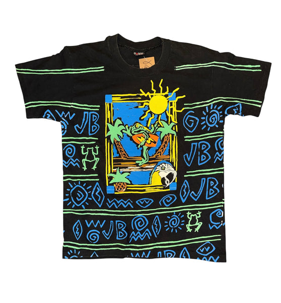 Vintage Neon Frog Jimmy Buffett Black T-shirt (L)