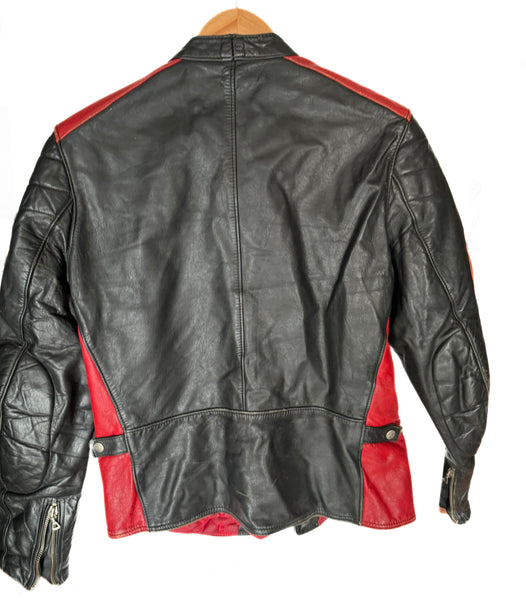 Vintage Red Black Leather Moto Jacket - Segura (S)