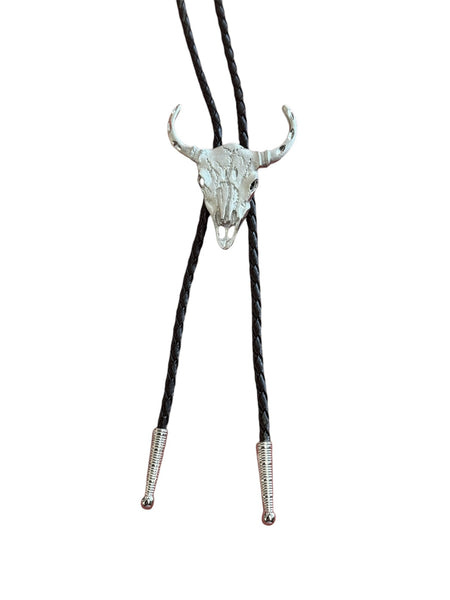 Bolo Tie -  Silver Plated - Longhorn Skull