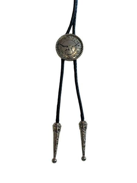 Bolo Tie -  Longhorn Round,  Silver